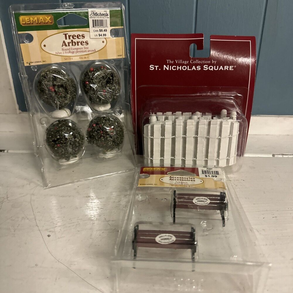 LEMAX BUNDLE Park Benches Pickett Fence Trees Christmas Village‎ Accessories
